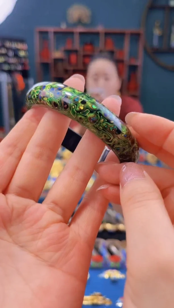 非遗技艺 犀皮漆手镯 63 绿色