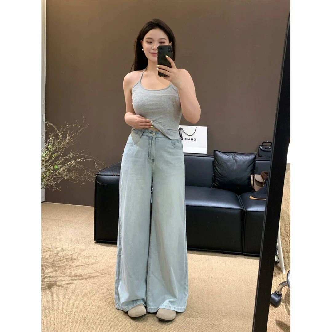 一口苏达薄牛高定 夏季新款遮胯显瘦百搭设计感水阔腿牛仔裤A157