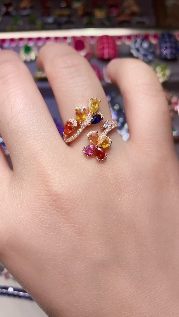 戒指彩色蓝宝石银S925镶嵌....