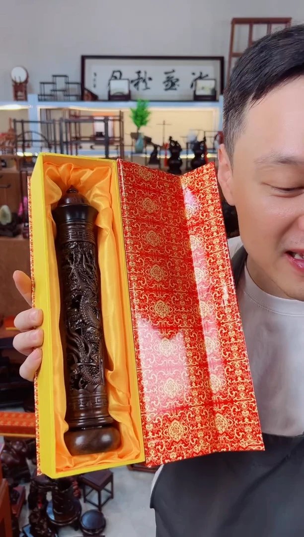 木黑檀龙柱香炉 高度28cm