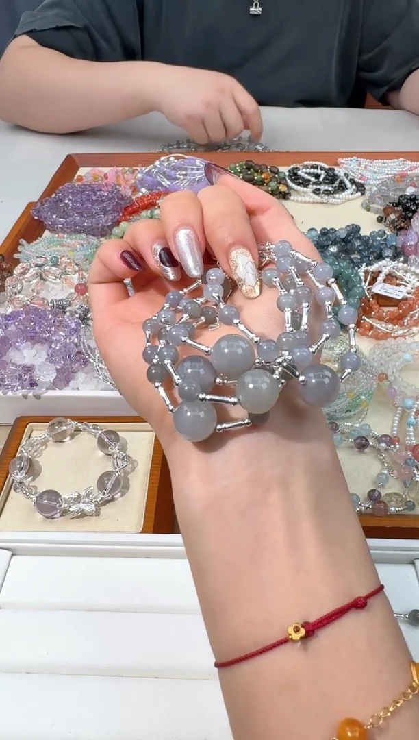【闪购商品】和田玉手链银S925镶嵌F007烟紫直管手链