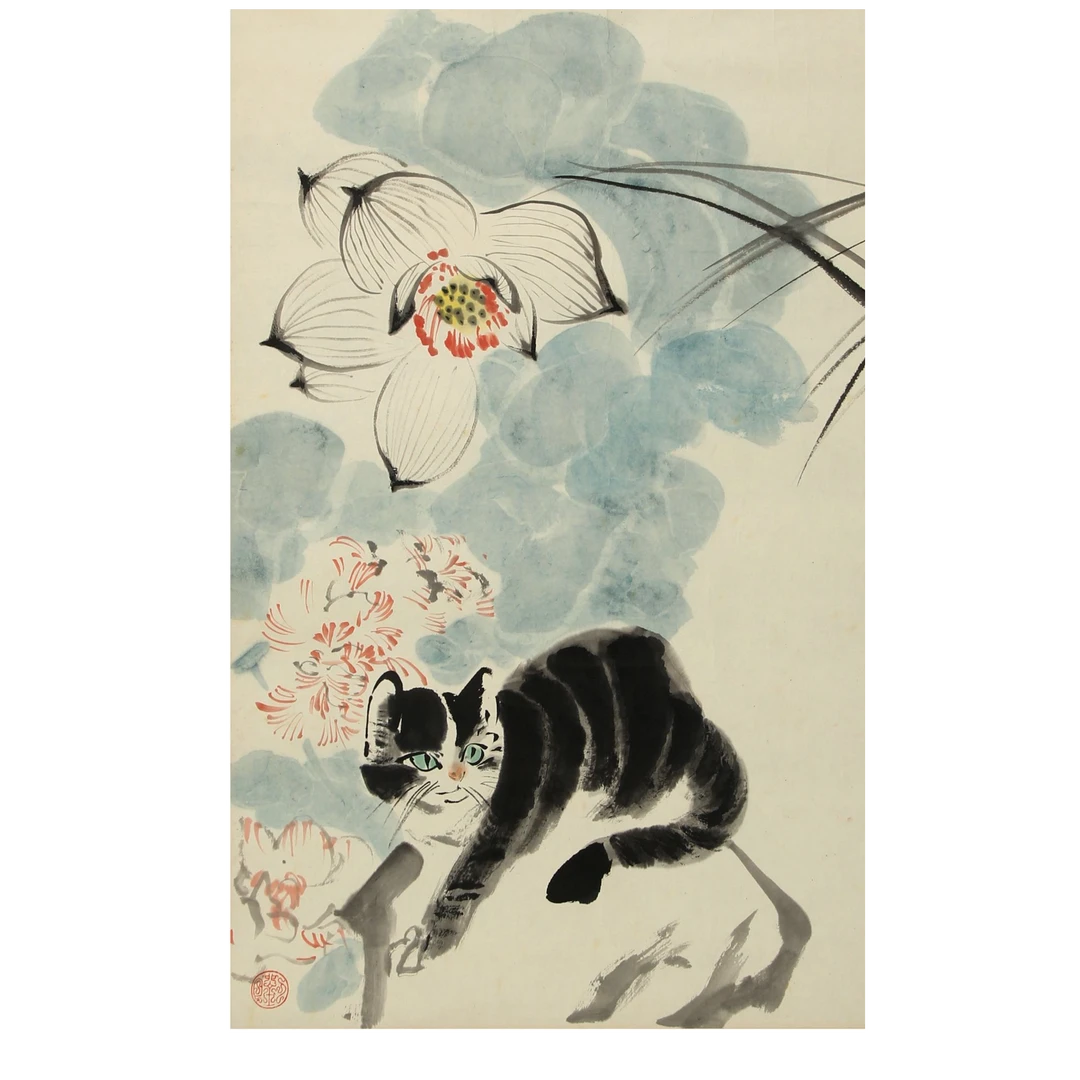 LOT.015 《猫趣图》61*46cm 纸本设色镜片