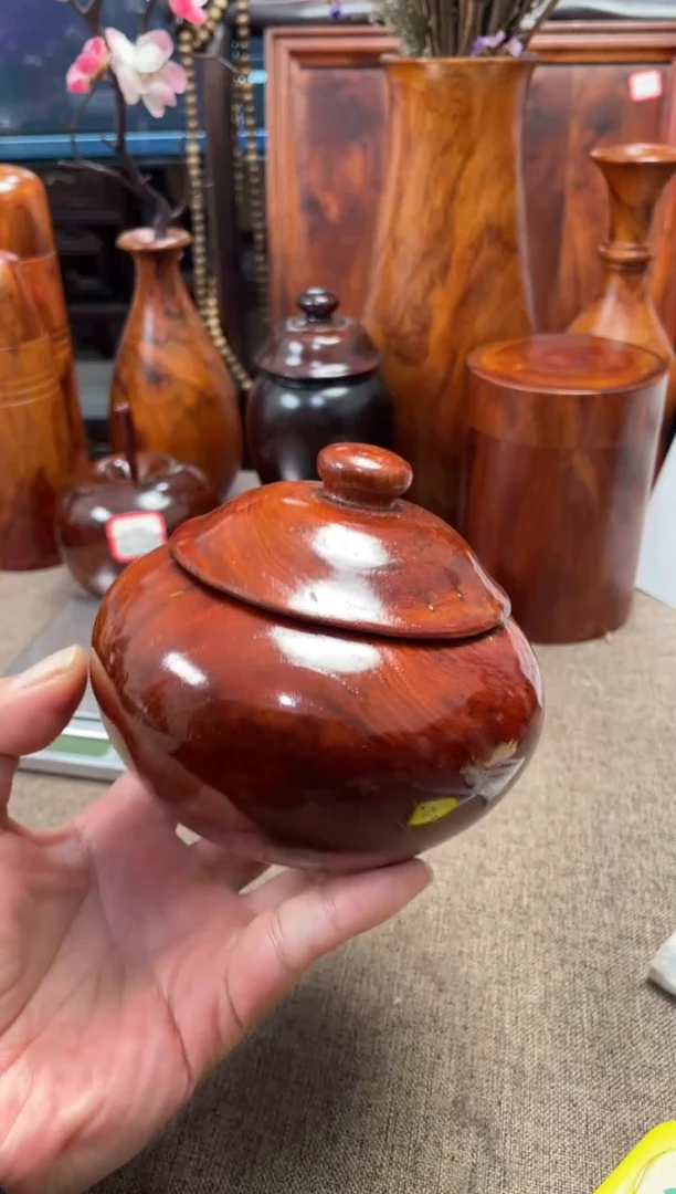 【闪购商品】大果紫檀（缅甸花梨）木艺缅花木罐12/10.8