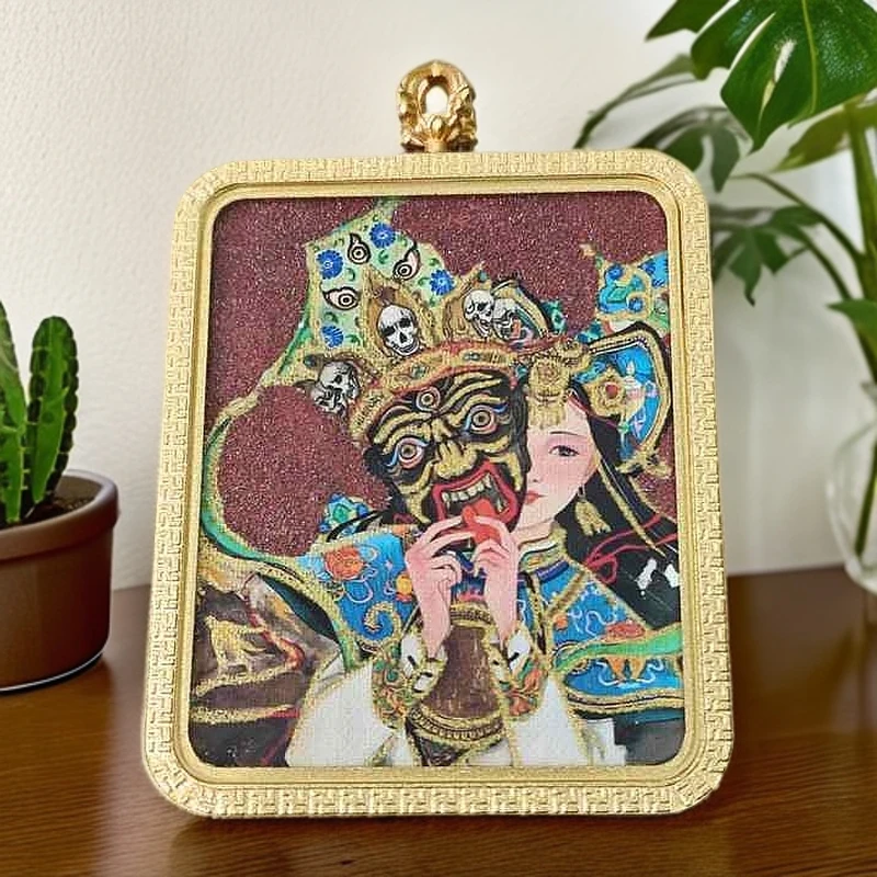 藏式手绘描金填砂扎基拉姆唐卡 穿绳-520805