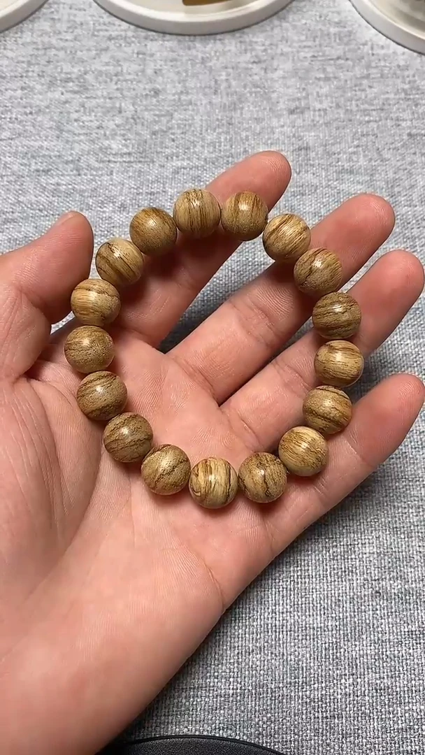 沉香手串强*TC09011沉香天然野达拉干花珠虎斑单圈