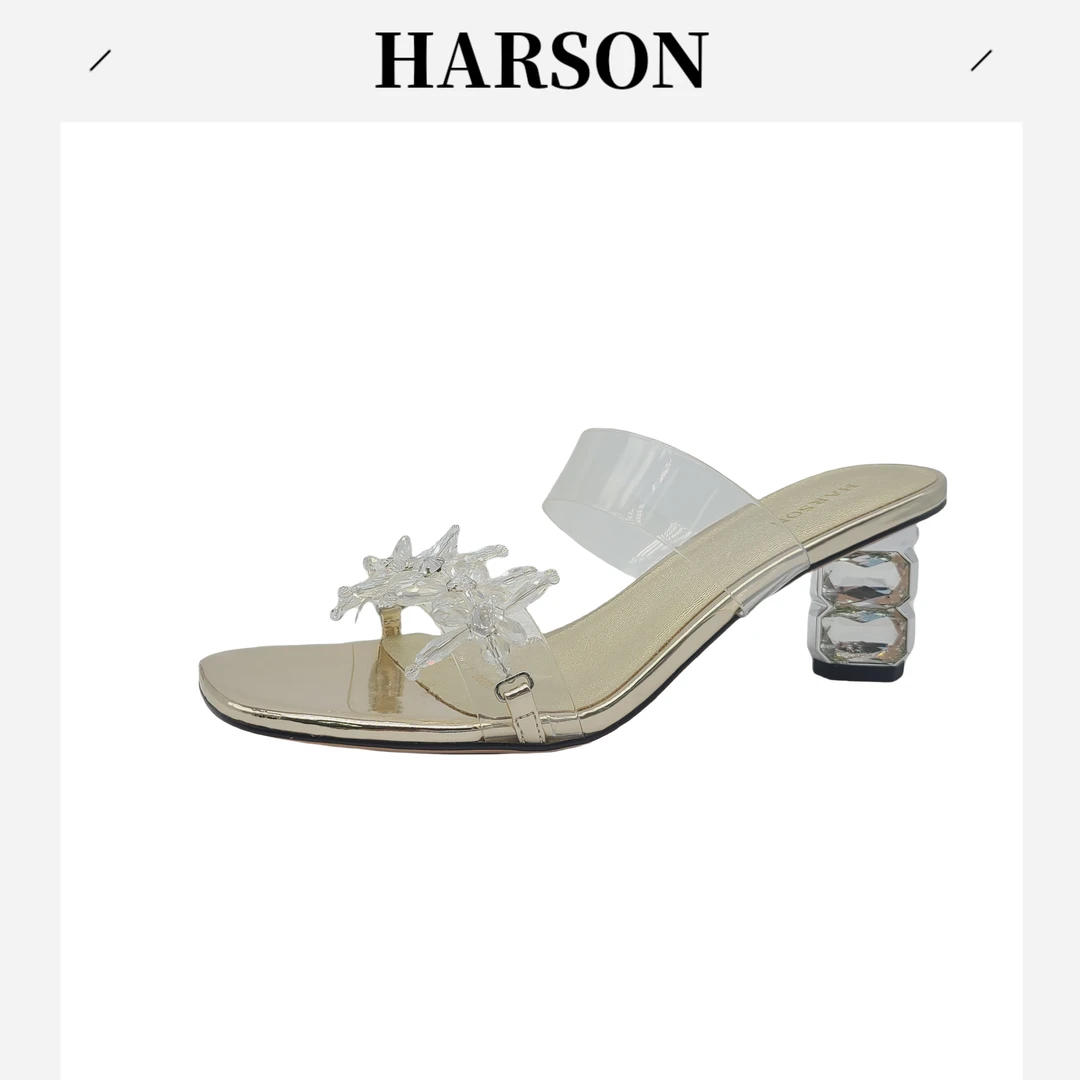 Harson/哈森时装凉鞋低帮一字带高跟凉鞋粗跟凉拖鞋仙女跟230200