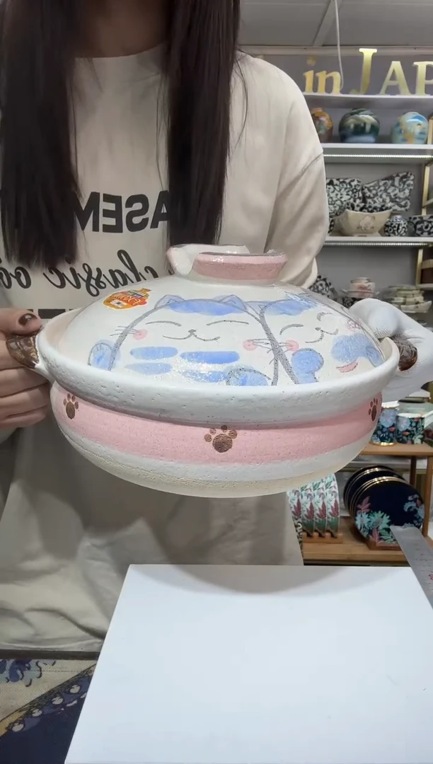 陶瓷8号土锅2.8L(2-3人) 粉猫