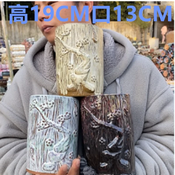 定制款大口手工简约紫砂粗陶法师老桩悬崖绿萝多肉植物陶瓷花盆