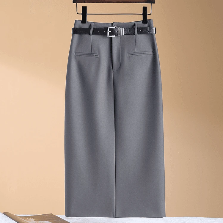 2025新款灰色西装半身裙女秋季新款高腰显瘦时尚百搭a字包臀裙女