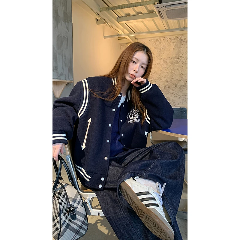 【秋秋清仓】冬季美式复古学院风拼接球服短外套243J3728