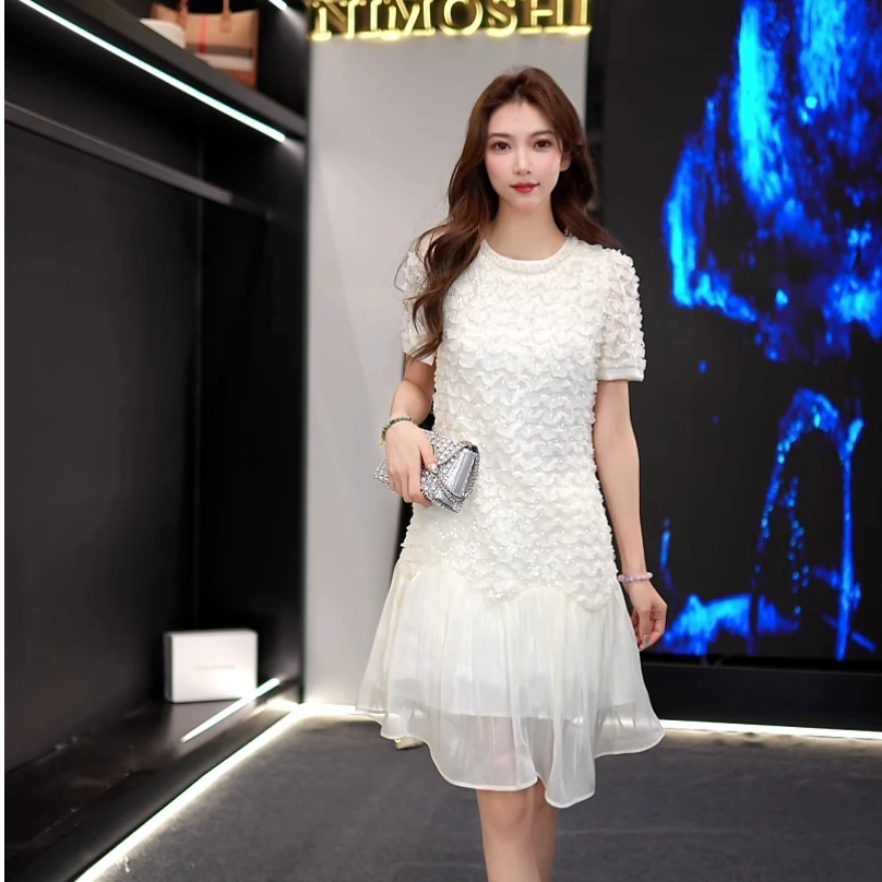 NIMOSHI【莎总】夏日多巴胺法式气质浪漫复古轻奢白色连衣裙Q1526