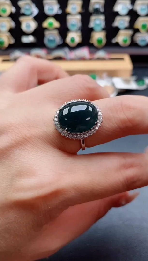 银S925镶嵌戒指翡翠1