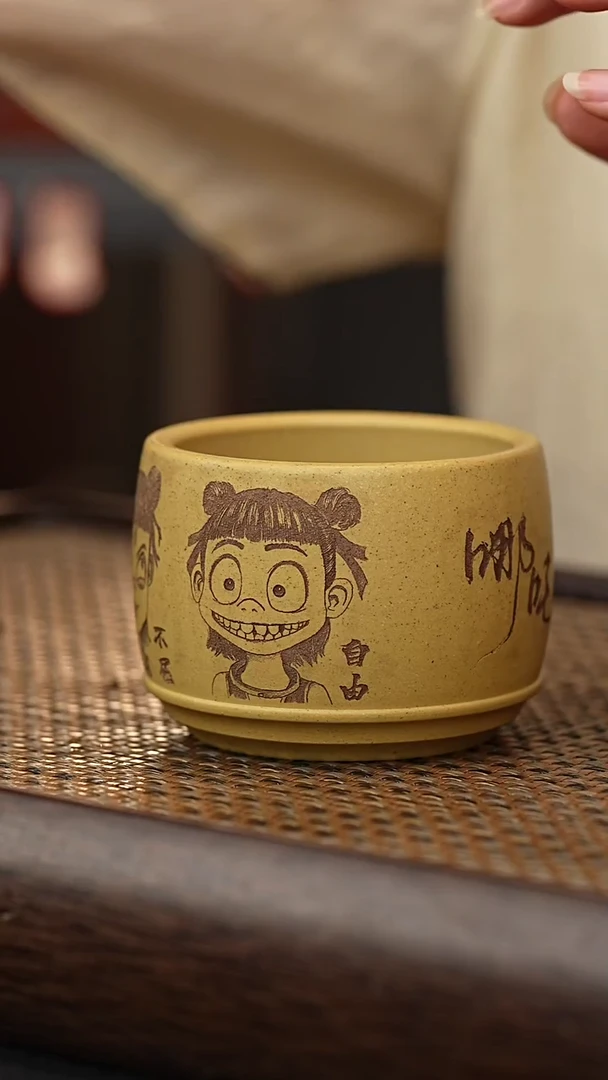紫砂茶杯本绿主人杯哪吒
