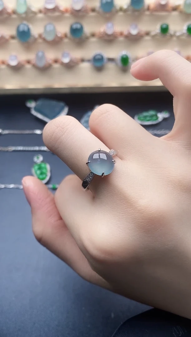 翡翠戒指银S925镶嵌一物一证一礼盒