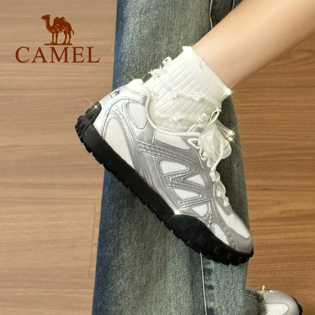 骆驼德训鞋流光运动鞋女鞋防滑新款板鞋银色复古透气鞋夏日慢游