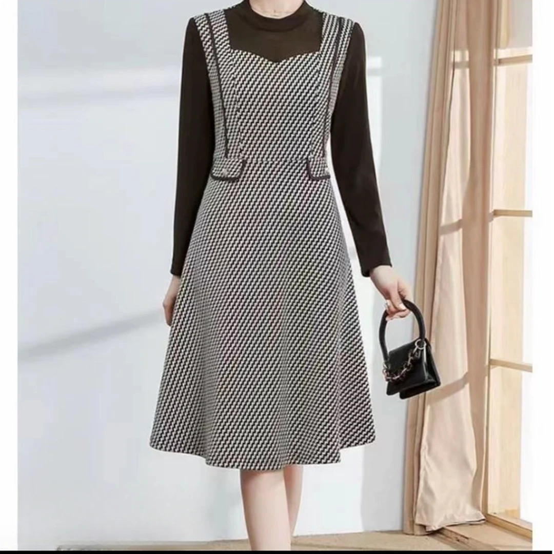 H2945显瘦气质长袖轻奢时尚法式收腰秋季连衣裙F18