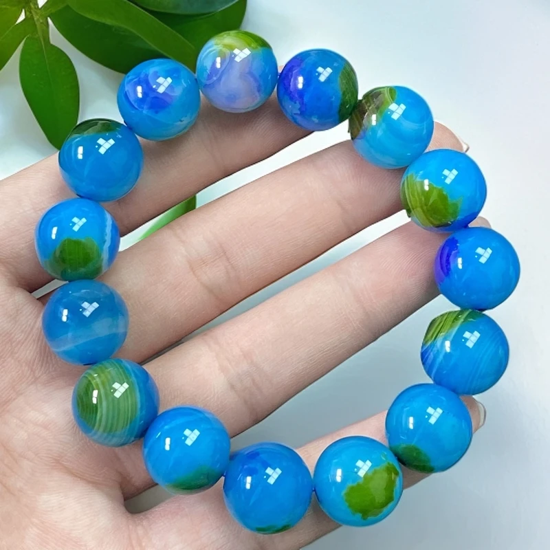 尺寸约14mm15颗天然正品玛瑙玉石海蓝之谜手串男女同款