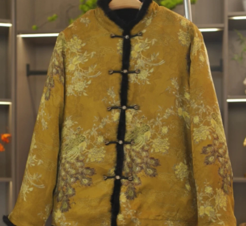 (凤凰于飞～双面双穿)桑蚕丝雪兰貂毛新中式国风双面加厚保暖外套