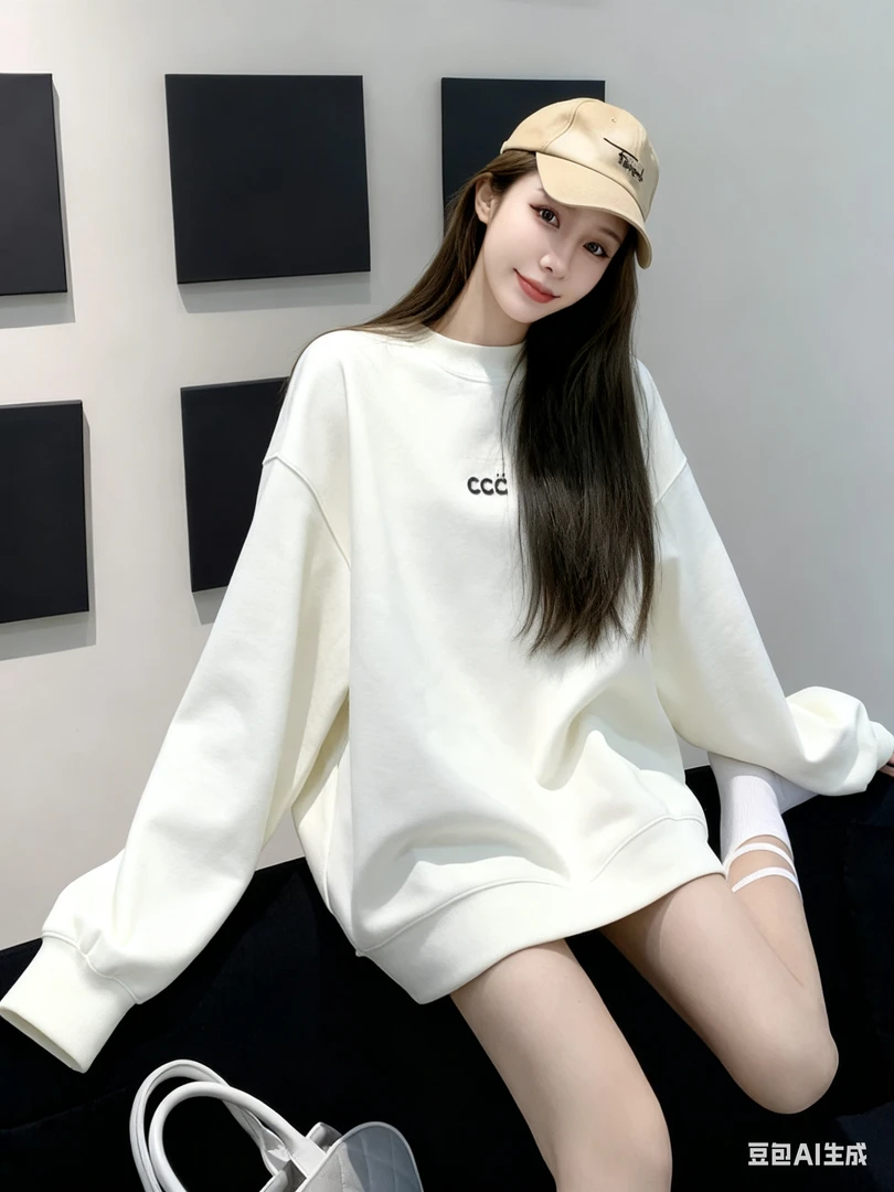 中长款圆领中长版卫衣女秋冬慵懒风套头