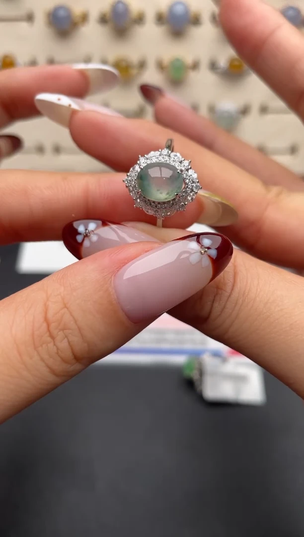 银S925镶嵌戒指翡翠一物一证一礼盒