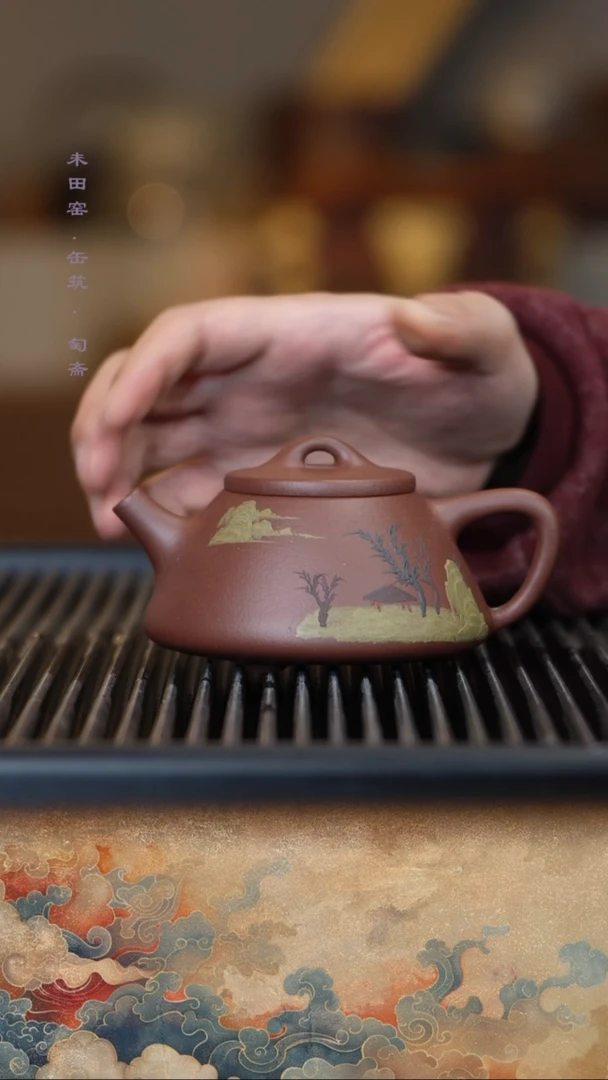 茶壶紫砂红皮龙石瓢山水