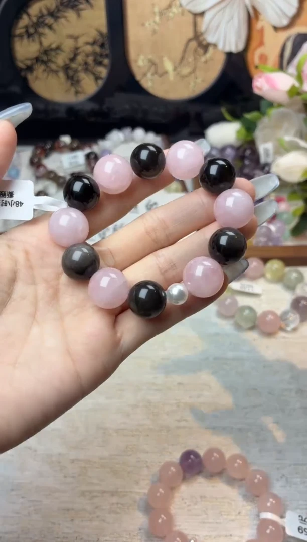 银S925镶嵌手链烟晶1171