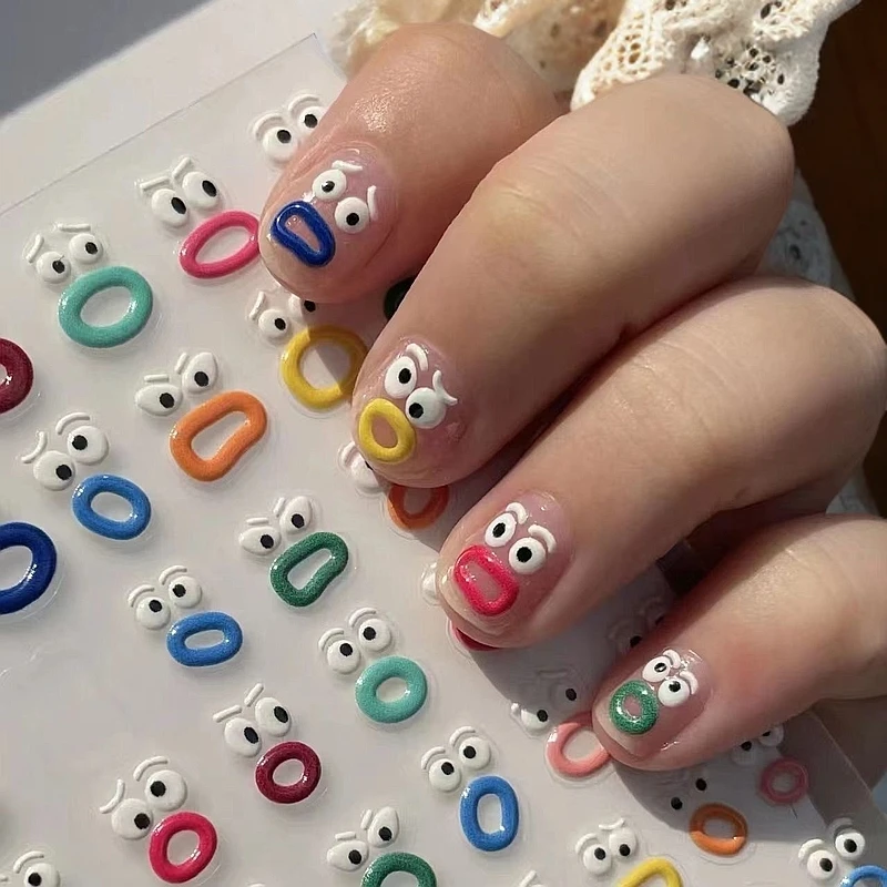 小红书同款嘴嘴怪浮雕贴纸高颜值小众奇奇怪怪美甲贴纸手指贴图案