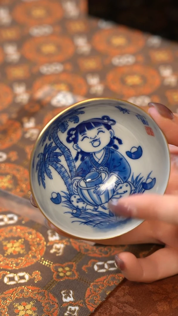 【闪购商品】L良朋玫瑰红内绘一夜暴富童子杯