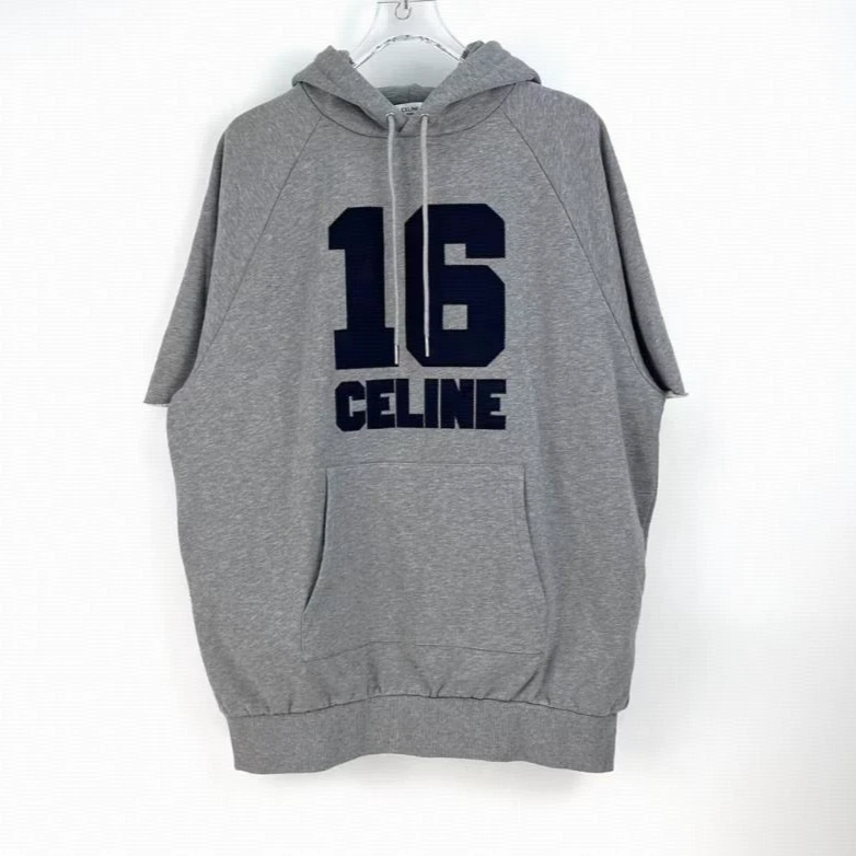 全新未使用 Celine/思琳 连帽logo短袖卫衣 灰色/S