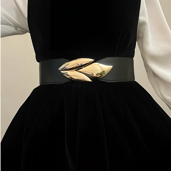 金色叶子挂钩百搭弹力松紧大衣腰封腰带女装饰配裙子西装收腰时尚