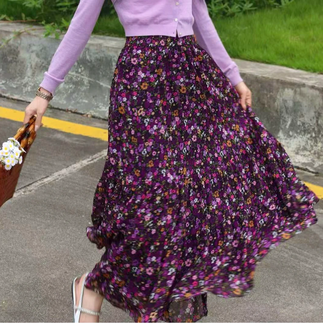 GIRDEAR/哥弟1200355新款复古法式显瘦时尚松紧高腰碎花裙半身裙