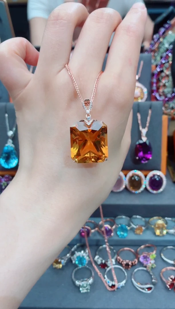 银S925镶嵌吊坠(赠链)黄晶黄晶吊坠