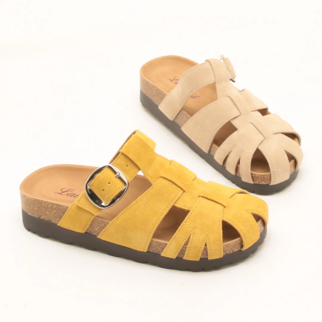 6954夏季新款欧货一脚蹬包头半拖鞋女真皮编织镂空罗马凉拖鞋