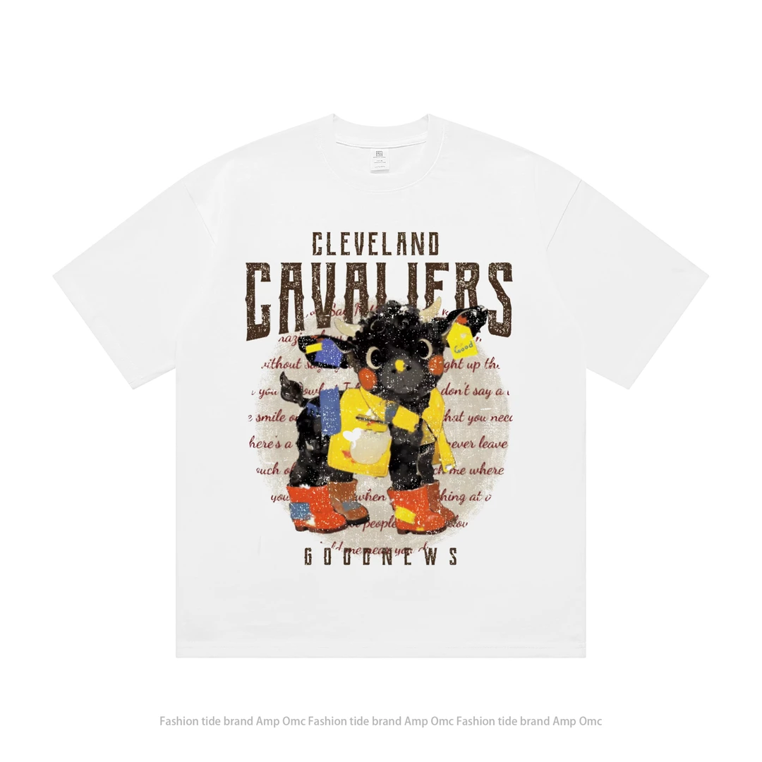 【嘻哈小羊】卡通动漫印花夏季短袖T恤美式bra休闲男女百搭纯棉T恤