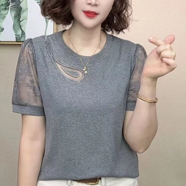 2025新款时尚洋气百搭圆领显瘦短袖女T恤上衣#365825