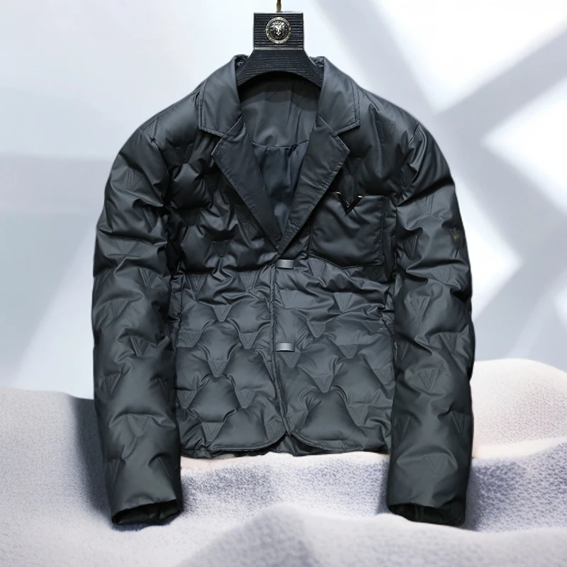 宾斯洛特百搭短款西装羽绒服男士轻薄款潮流修身西服秋冬新款外套