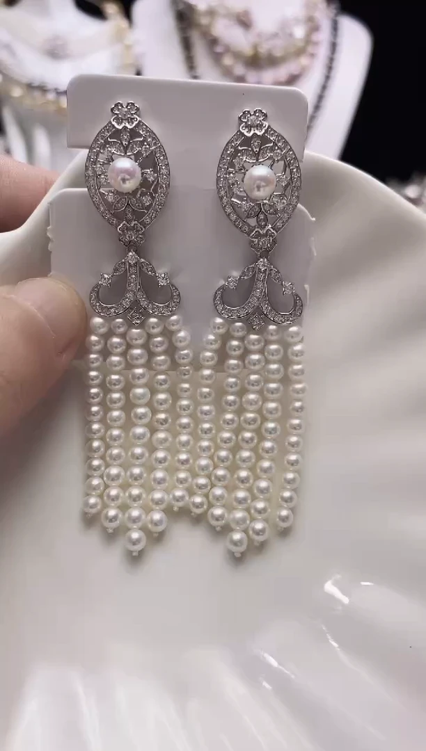 银S925镶嵌耳饰淡水珍珠淡水珍珠耳饰