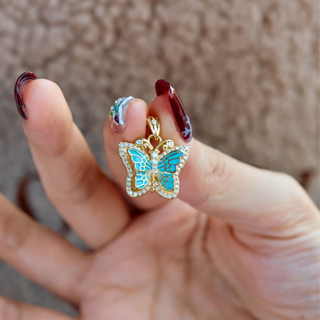 吊坠925银莫桑石 古法烧蓝蝴蝶吊坠 时尚国风小众吊坠彩色蓝色