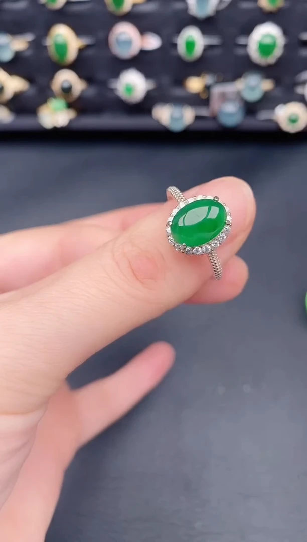 银S925镶嵌戒指翡翠天然a货翡翠418