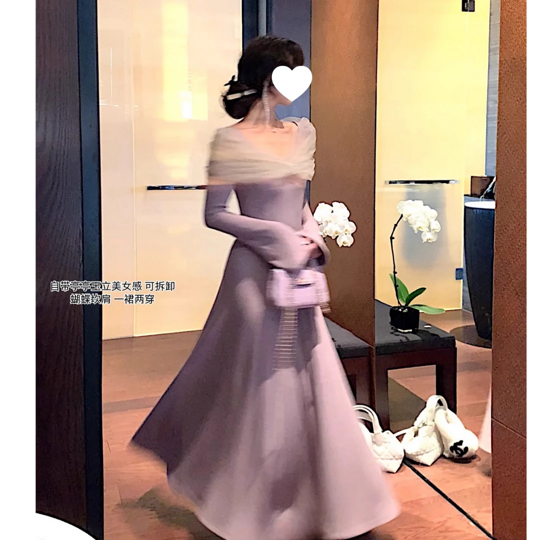 亭玉立 6-8米运补气质长袖针织裙子秋冬季巨好看宴会长款连衣裙