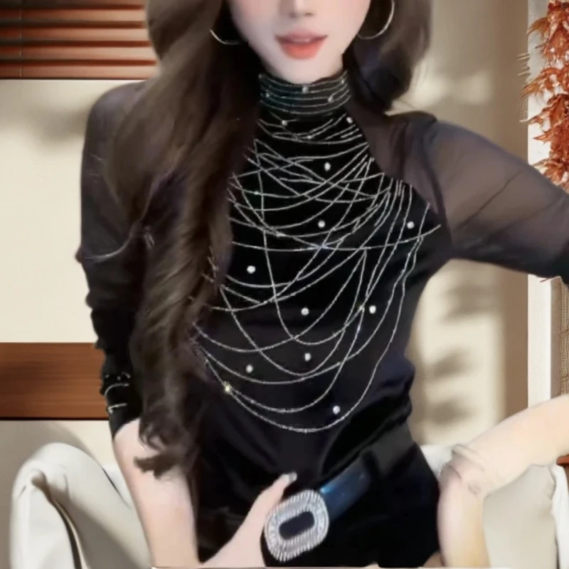 洋气高贵上衣半高领长袖打底衫T恤时尚新款显瘦修身洋气气质