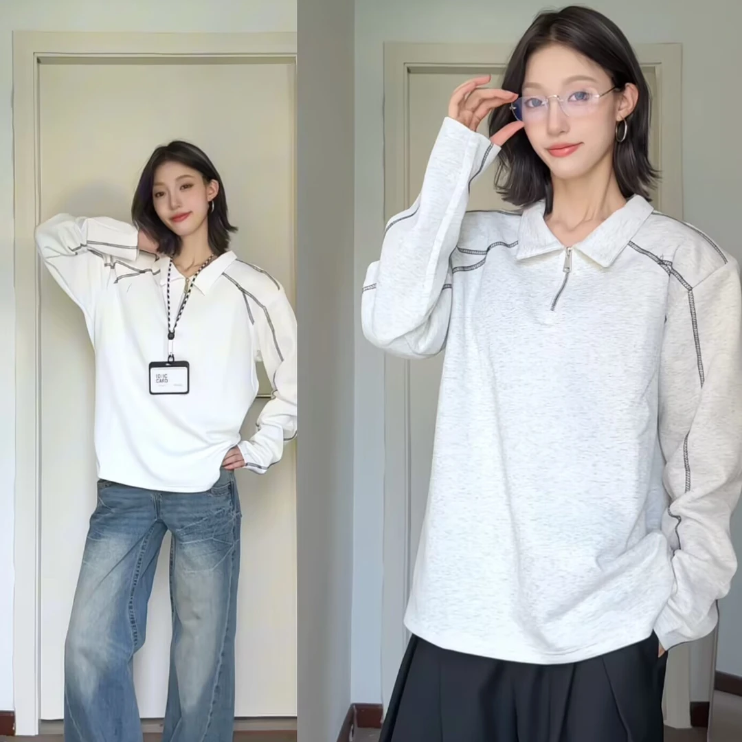 DOKA-美式复古半拉链翻领卫衣男秋季重磅宽松休闲长袖潮牌打底衫