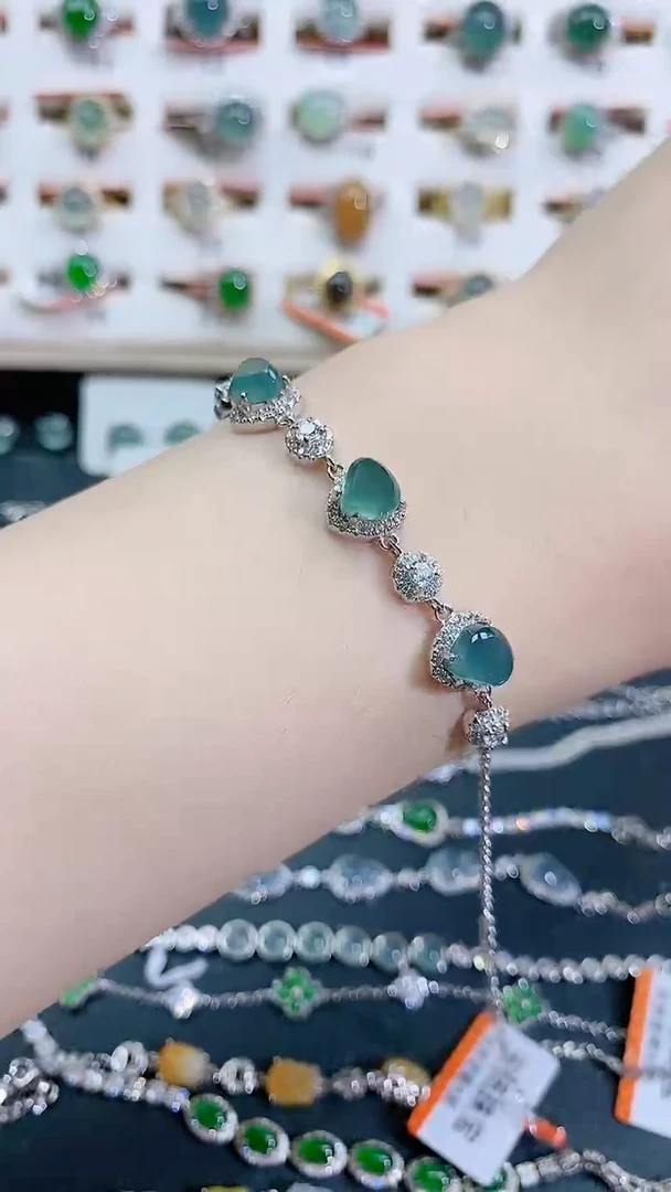 银S925镶嵌手链翡翠天然翡翠