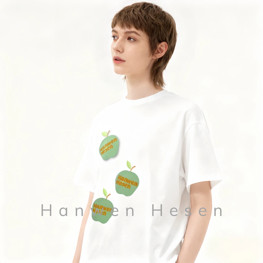 Hanwen Hesen青苹果美式花T恤纯棉重榜街头男女潮流短袖圆领宽松