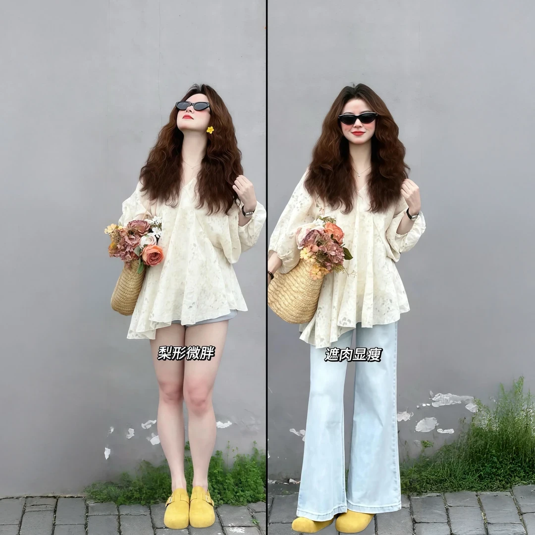 巨好看夏装一整套大码胖mm微胖女生穿搭不规则上衣牛仔裤两件套装