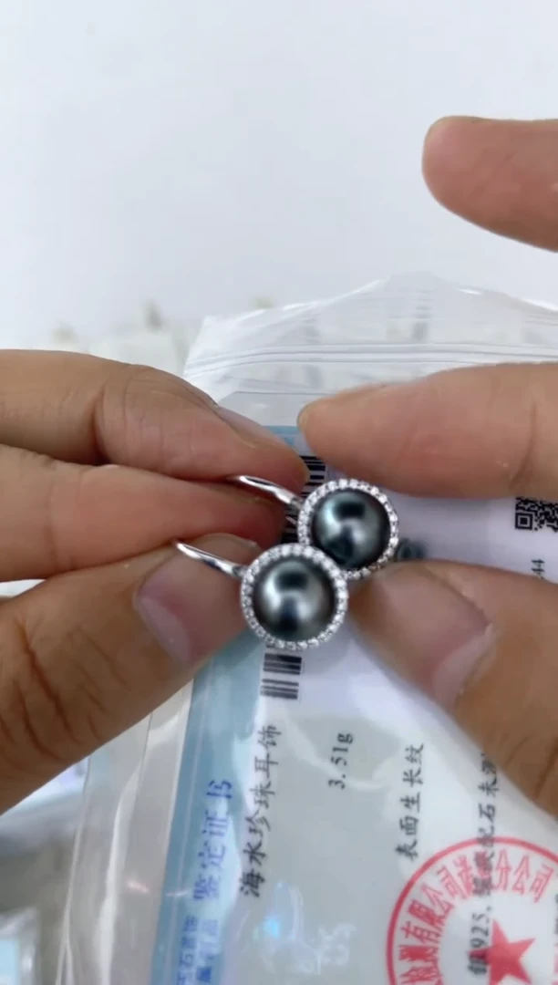 银S925镶嵌海水珍珠耳饰耳钩