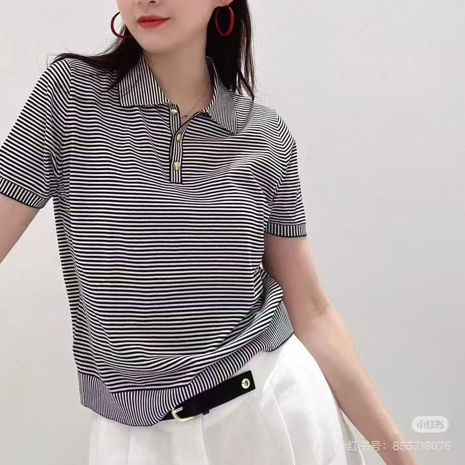 【阳阳南油高品】25年走秀新品POLO衫海军风条纹短袖通勤百搭显瘦T