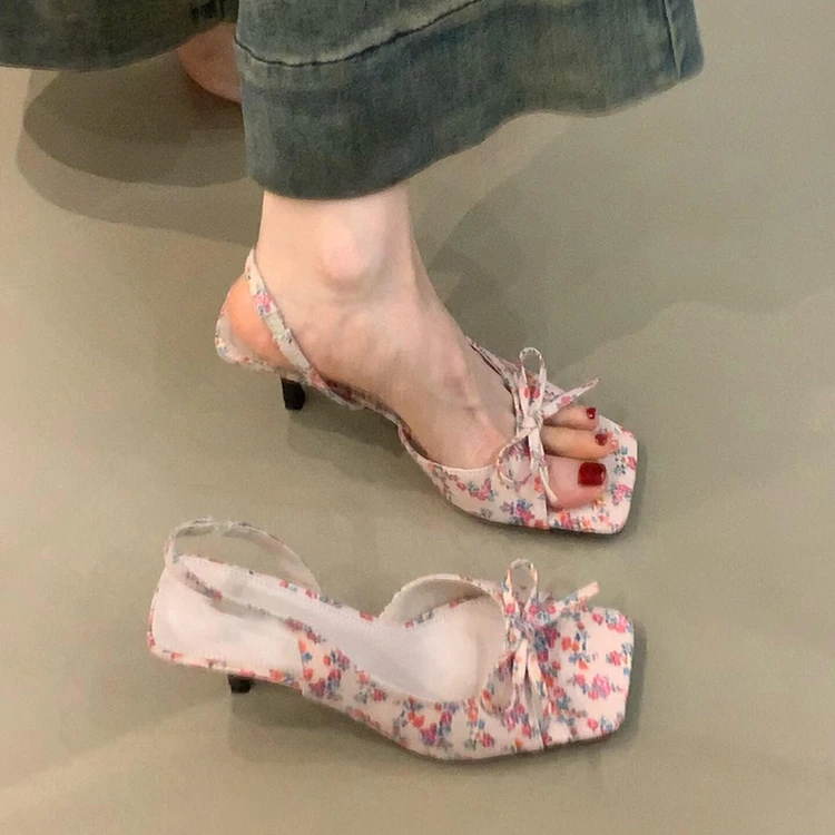 时尚法式女鞋一字带凉鞋女小众法式厚底凉鞋后绊带细跟百搭仙女风