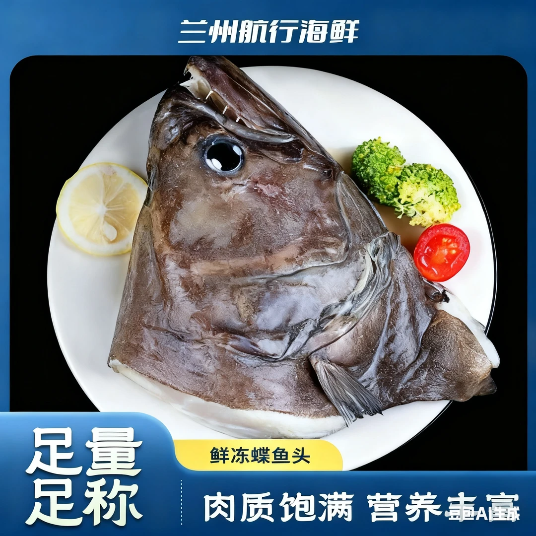 格陵兰比目鱼头海鲜碟鱼头蝶鱼头新鲜冷冻深海鲽鱼头精品雅片鱼头