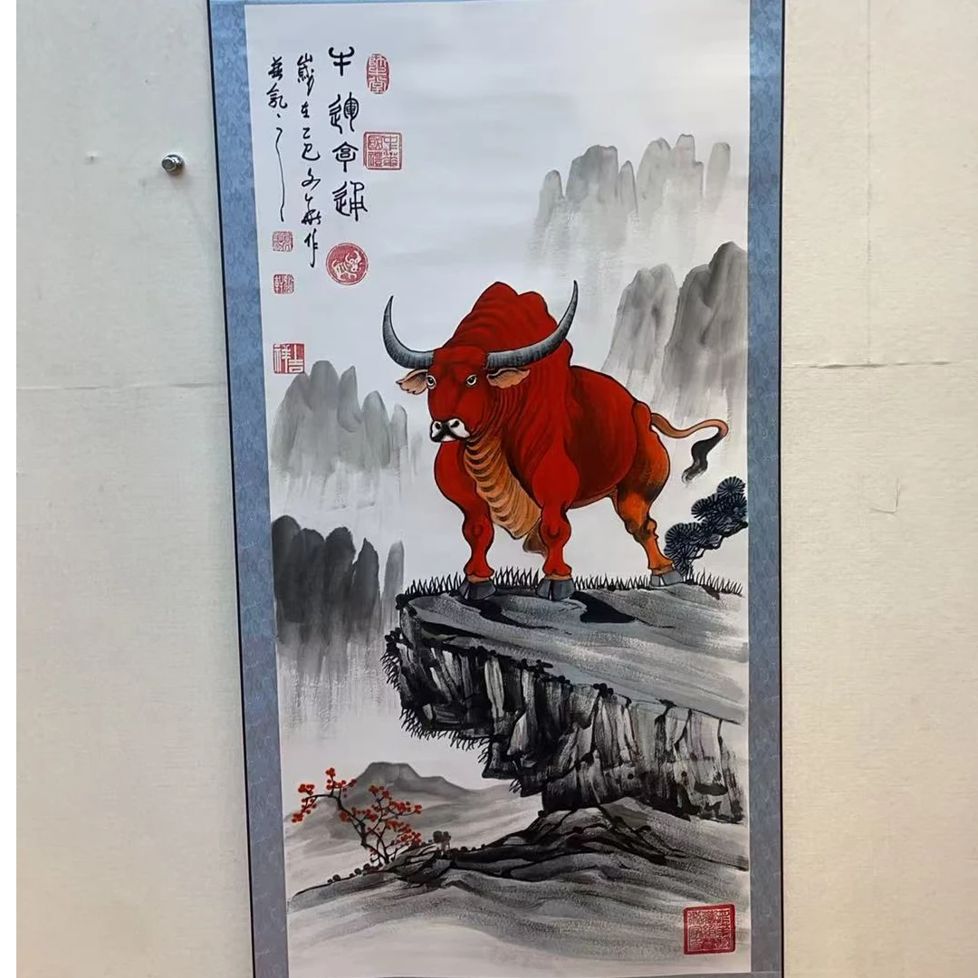 贾文华老师国画手绘作品 牛运亨通  四尺